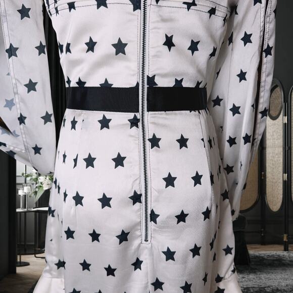 Self-portrait Women's White Frilled Satin Star Dress (US 4) - Picture 7 of 12